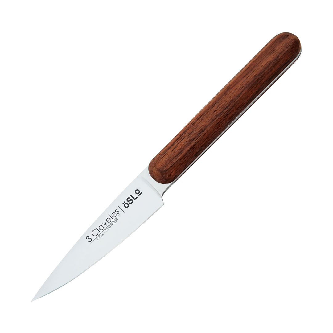 3 Claveles Oslo - Cuchillo Verduras Profesional 9 cm Acero Estampado y Mango Madera de Nogal