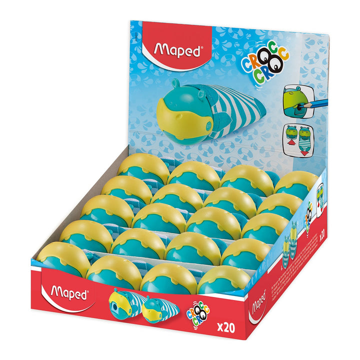 MAPED Croc Croc - Sacapuntas con Depósito Extensible de Tela en Forma de Hipopótamo