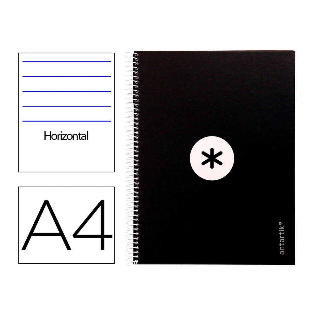 Antartik - Libreta Rayada A4 con Espiral y Tapa Dura. 1 Banda de Color. Negro