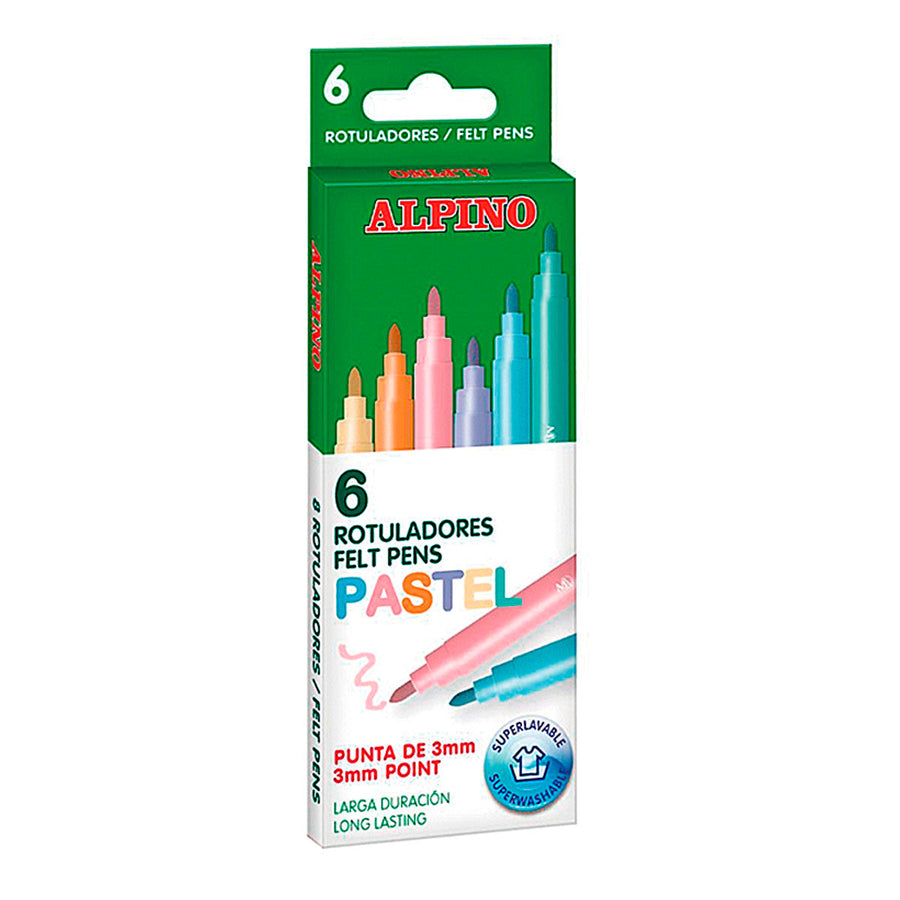 ALPINO Coloring - Estuche 6 Rotuladores para Niños de Colores Pastel y Súper Lavables