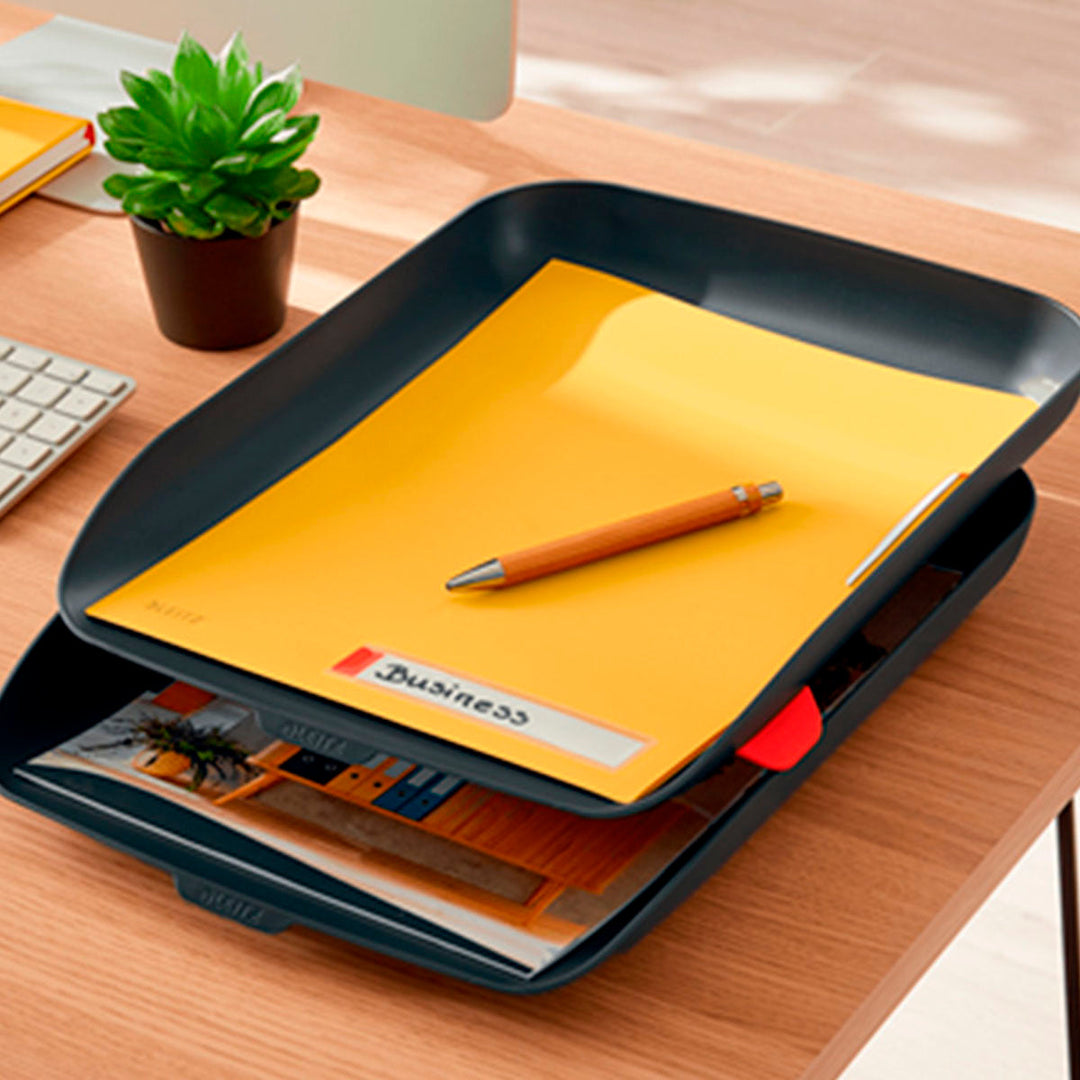 LEITZ Cosy - Set de 2 Bandejas Porta Documentos de Sobremesa Tamaño A4, Gris