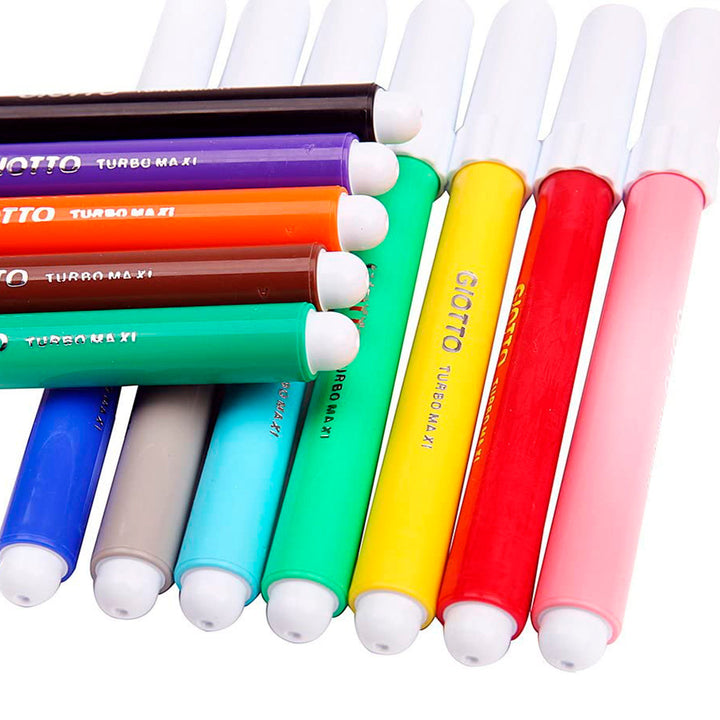 GIOTTO - Estuche 12 Rotuladores Maxi-Turbo, Súper Lavables con la Punta Bloqueada