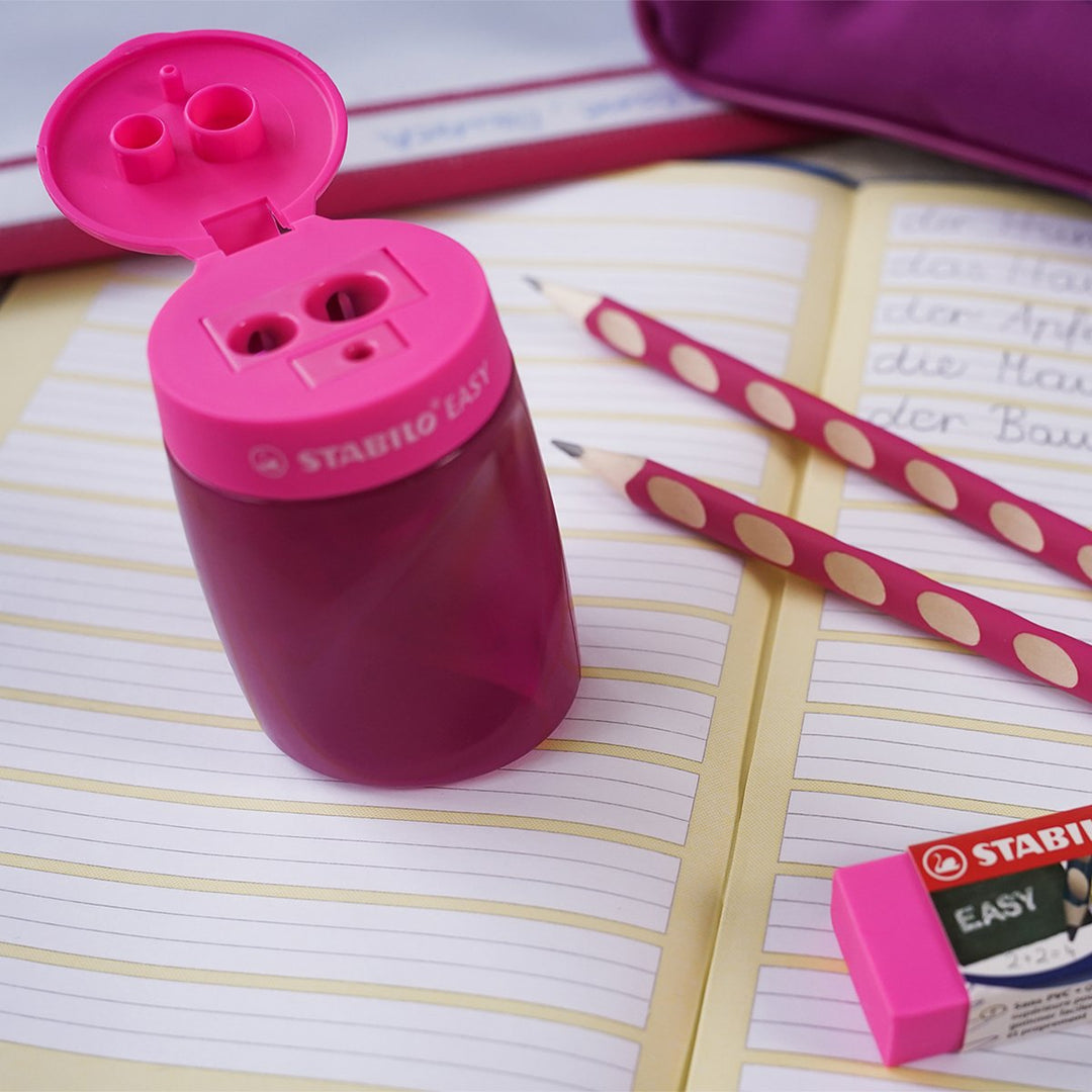 STABILO B-56677-3 - Set Escolar 2 Lápices de Grafito Ergonómicos EASYgraph con Goma y Sacapuntas, Zurdos