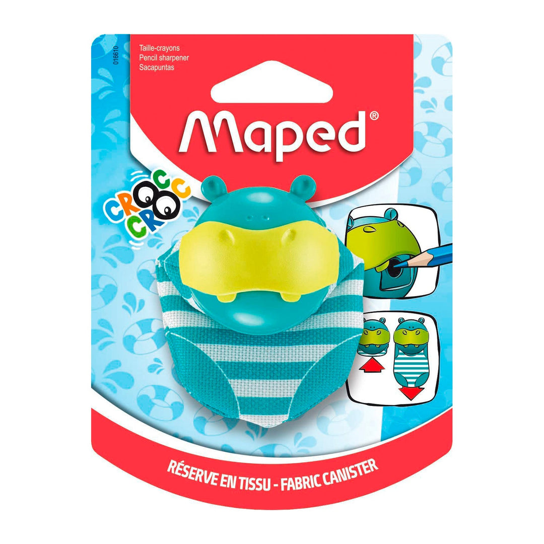 MAPED Croc Croc - Sacapuntas con Depósito Extensible de Tela en Forma de Hipopótamo
