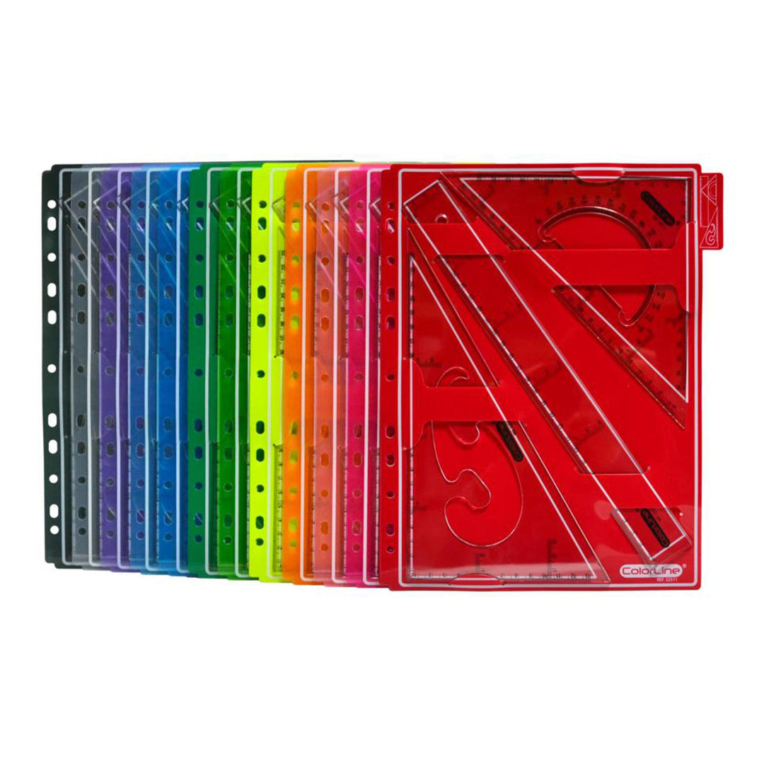 Office Box - Set de Geometría de 4 Piezas en Funda con Anillas. Surtido