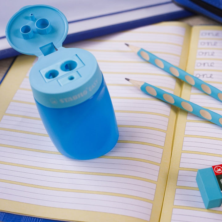 STABILO B-56671-3 - Set Escolar 2 Lápices de Grafito Ergonómicos EASYgraph con Goma y Sacapuntas, Diestros