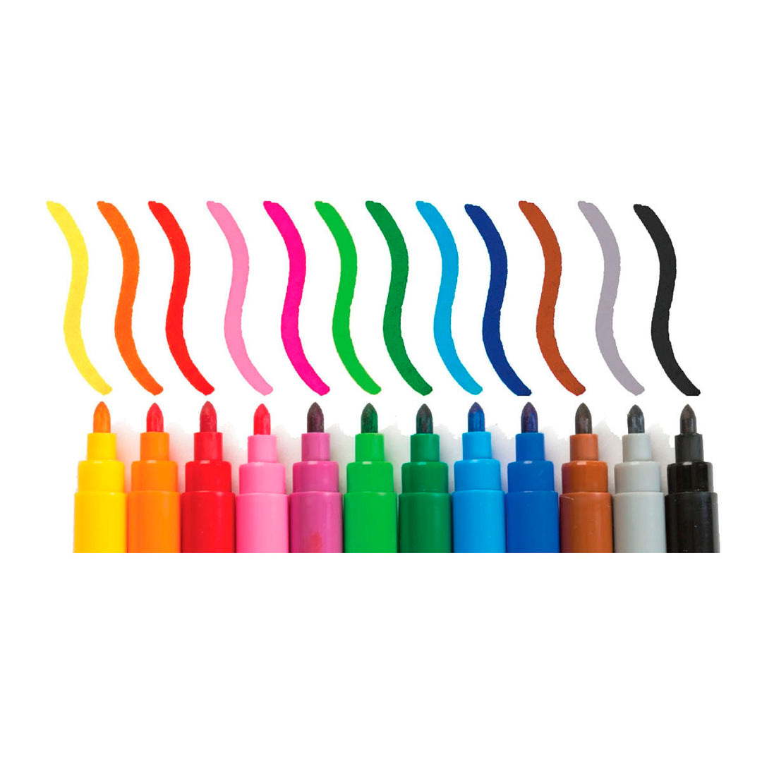 ALPINO - Caja de 12 Rotuladores de Colores con Punta Resistente de 3mm Tinta Lavable