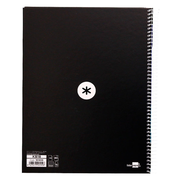 Antartik - Libreta Rayada A4 con Espiral y Tapa Dura. 1 Banda de Color. Negro