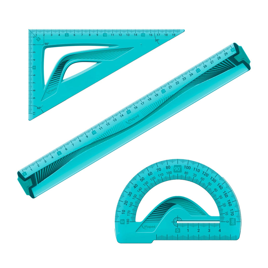MAPED - Maxi Kit de 4 Reglas Escolares para Geometría Irrompibles. Verde
