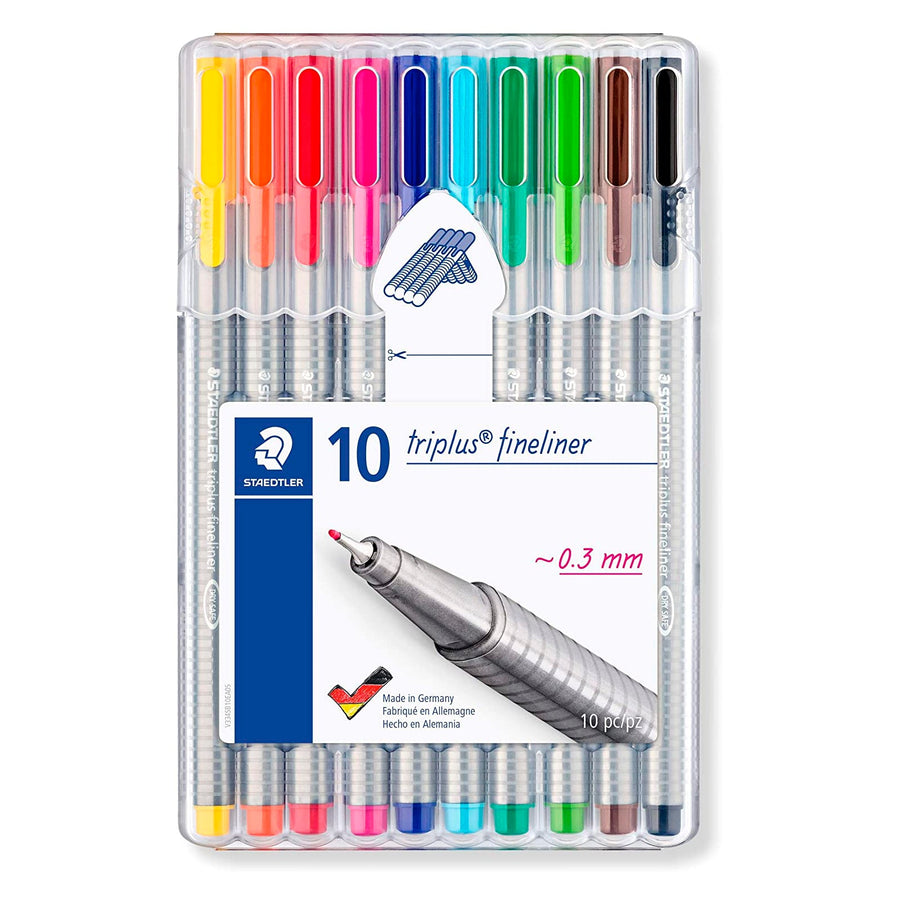 STAEDTLER Triplus - Estuche con 10 Rotuladores de Fineliner, Colores Surtidos