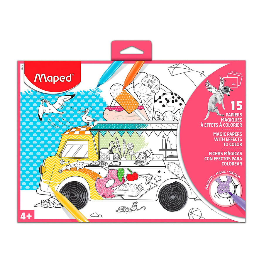 MAPED - Set de 15 Láminas Mágicas para Colorear con Rotuladores. Rojo