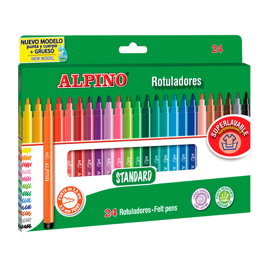 ALPINO Coloring - Estuche 24 Rotuladores para Niños de Colores Brillantes y Súper Lavables