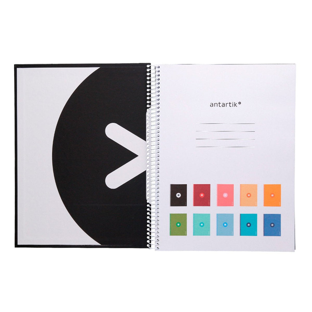 Antartik - Libreta Rayada A4 con Espiral y Tapa Dura. 1 Banda de Color. Negro
