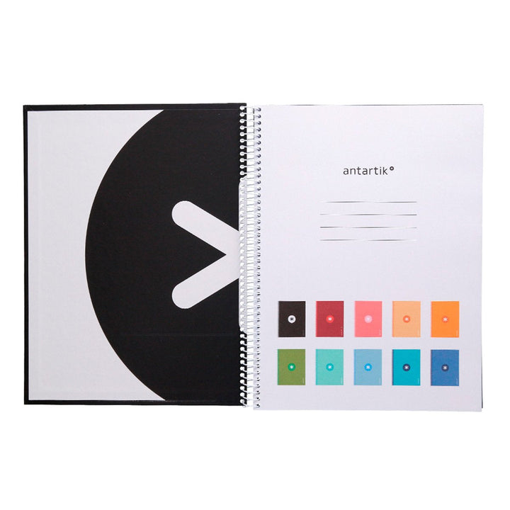 Antartik - Libreta Rayada A4 con Espiral y Tapa Dura. 1 Banda de Color. Negro