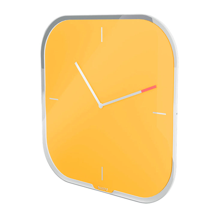 LEITZ Cosy - Reloj de Pared Analógico y Silencioso, Incluye Rotulador. Amarillo