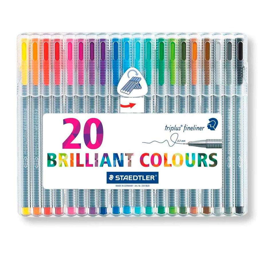 STAEDTLER Triplus - Estuche con 20 Rotuladores Fineliner de Punta Fina en Colores Surtidos