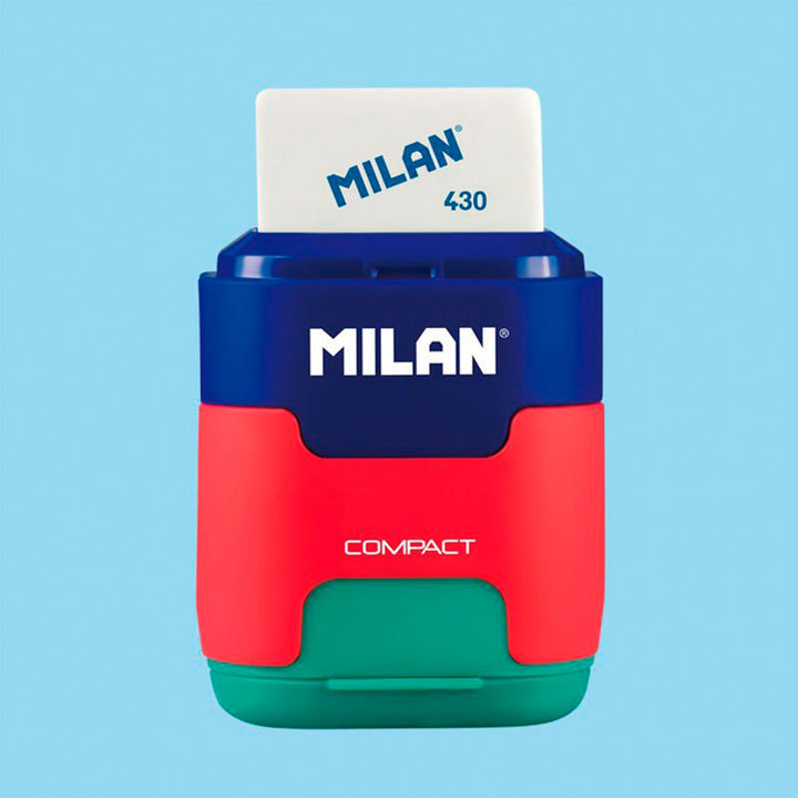 MILAN Mix - Afilaborra Compact. Combinación de Goma y Sacapuntas Doble. Multicolor
