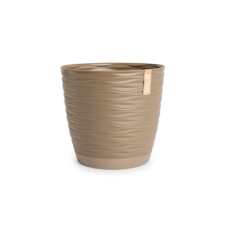 Areca Wind - Maceta Decorativa Redonda 11 cm con Plato Integrado. Taupe