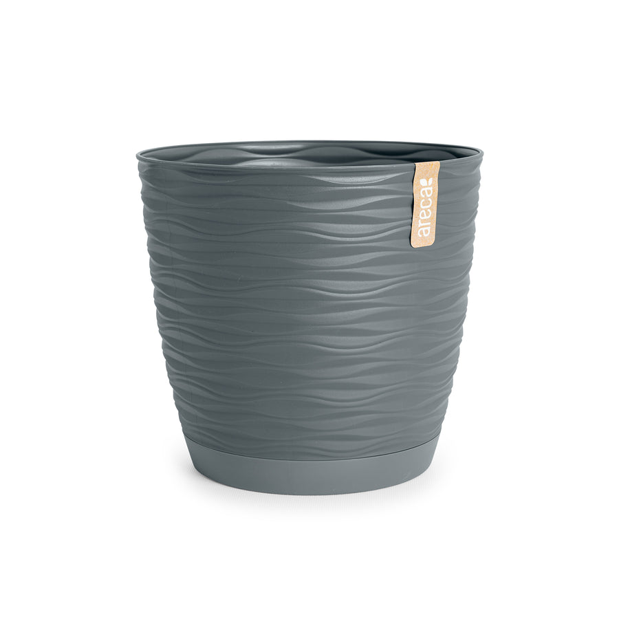 Areca Wind - Maceta Decorativa Redonda 15 cm con Plato Integrado. Gris