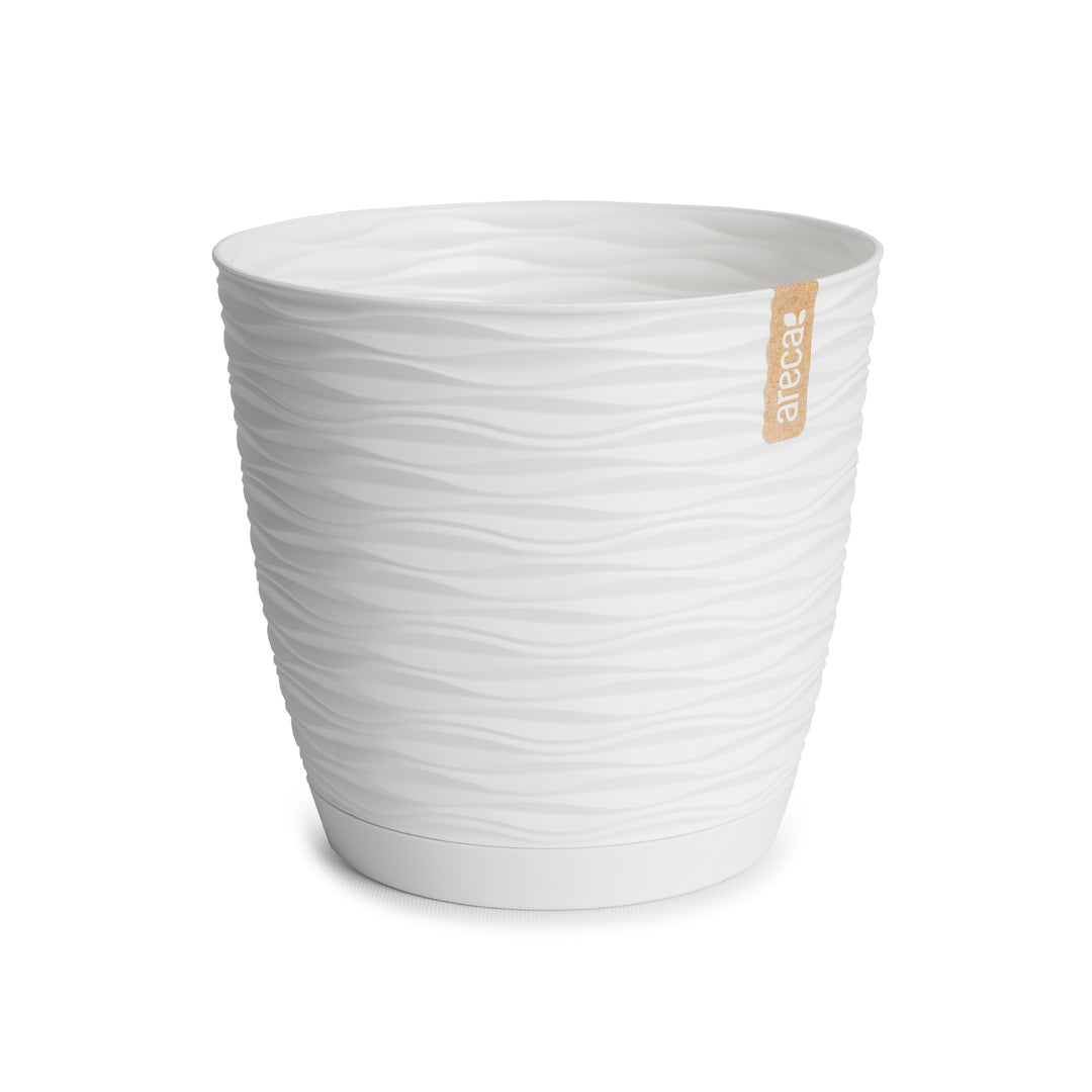 Areca Wind - Maceta Decorativa Redonda 17 cm con Plato Integrado. Blanco Roto