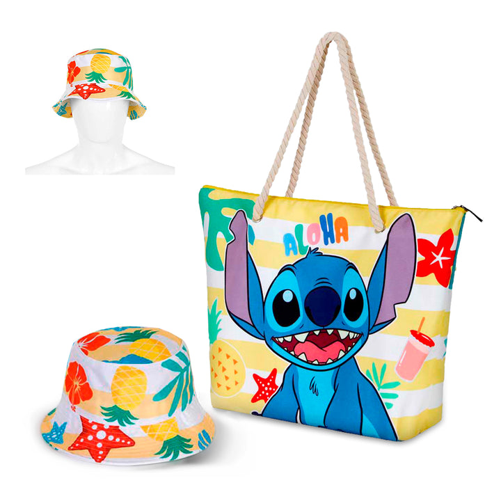 KARACTERMANIA - Bolsa de Playa Soleil con Gorro de Regalo. Lilo y Stitch Sun