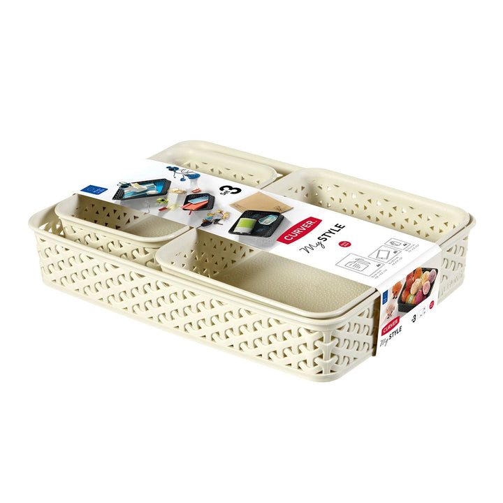 CURVER My Style - Set de 3 Bandejas Organizadoras de Cajones Rectangulares. Blanco