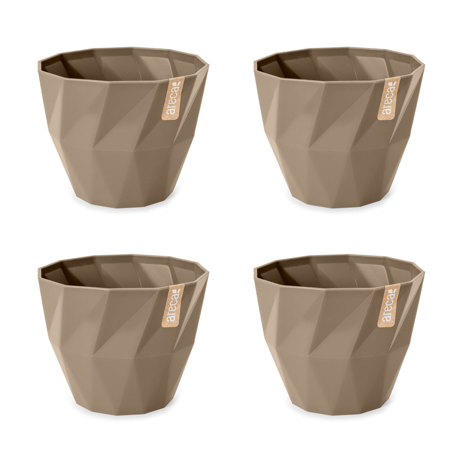 Areca Quartz - Set de 4 Macetas Redondas Decorativas 13 cm con Textura. Taupe