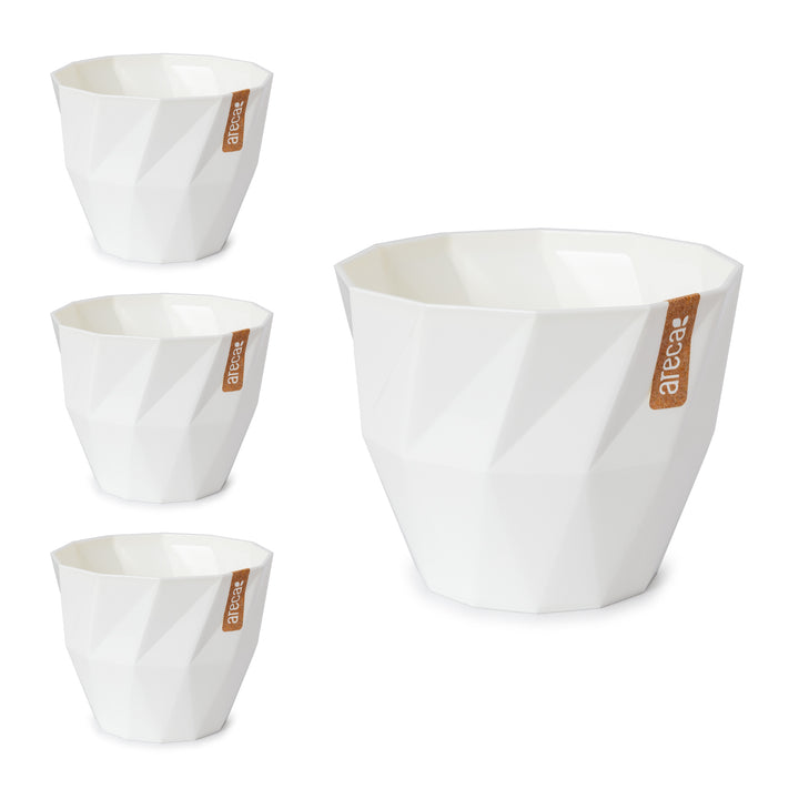 Areca Quartz - Set de 4 Macetas Redondas Decorativas 19 cm con Textura. Blanco Roto