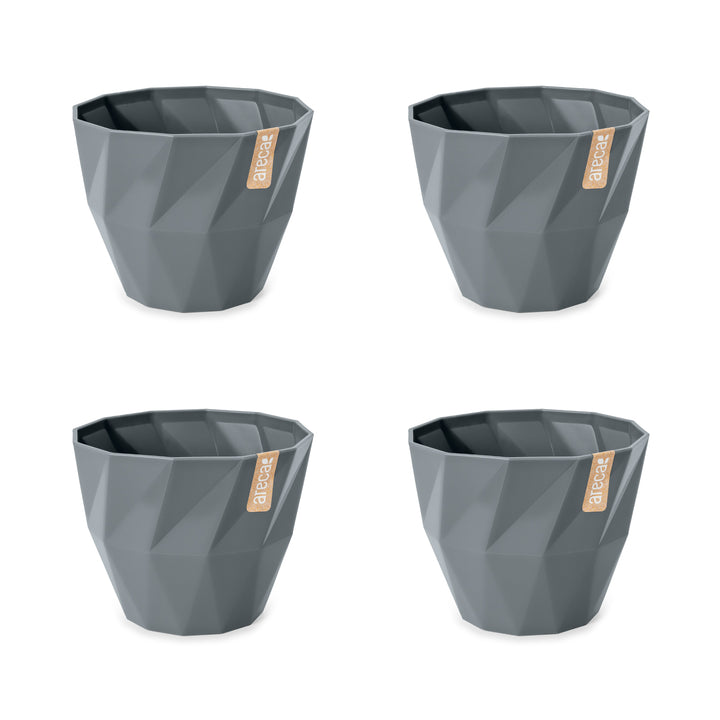 Areca Quartz - Set de 4 Macetas Redondas Decorativas 9.5 cm con Textura. Gris