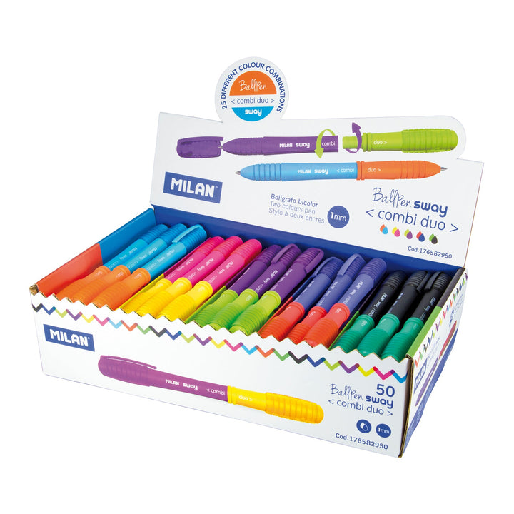 MILAN SWAY Duo - Expositor de 50 Bolígrafos Bicolor Combinables de Punta de Bola