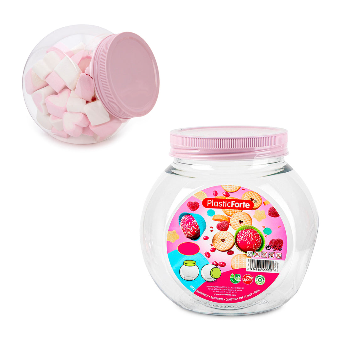 Plastic Forte Candy - Juego de 2 Botes para Golosinas 1L con 2 Posiciones. Rosa