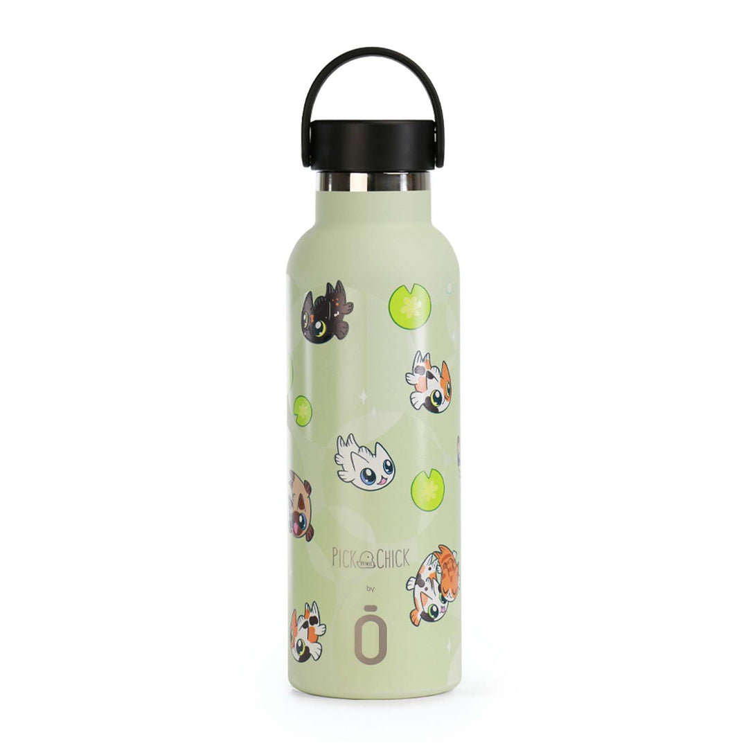 Runbott Pick Chick - Botella Térmica de 0.6L con Interior Cerámico. Kawaii Cats