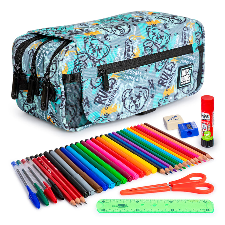 ColePack EcoDes - Estuche Triple de 3 Cremalleras con Material Escolar Incluido. Bear