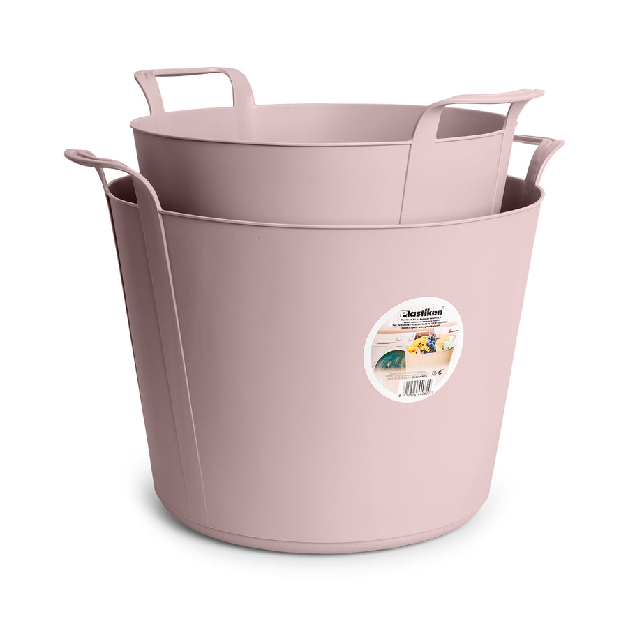 Plastiken Nature - Pack de Capazos Flexibles de 42L+26L Multiusos con Asas. Rosa