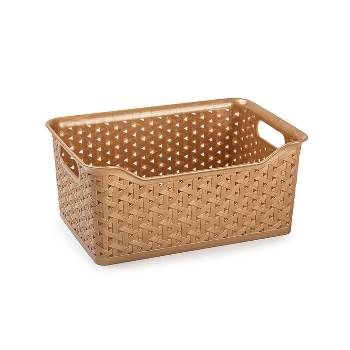 Plastic Forte Nature - Cesta Ordenación Rectangular 6L Ideal Navidad. Dorado