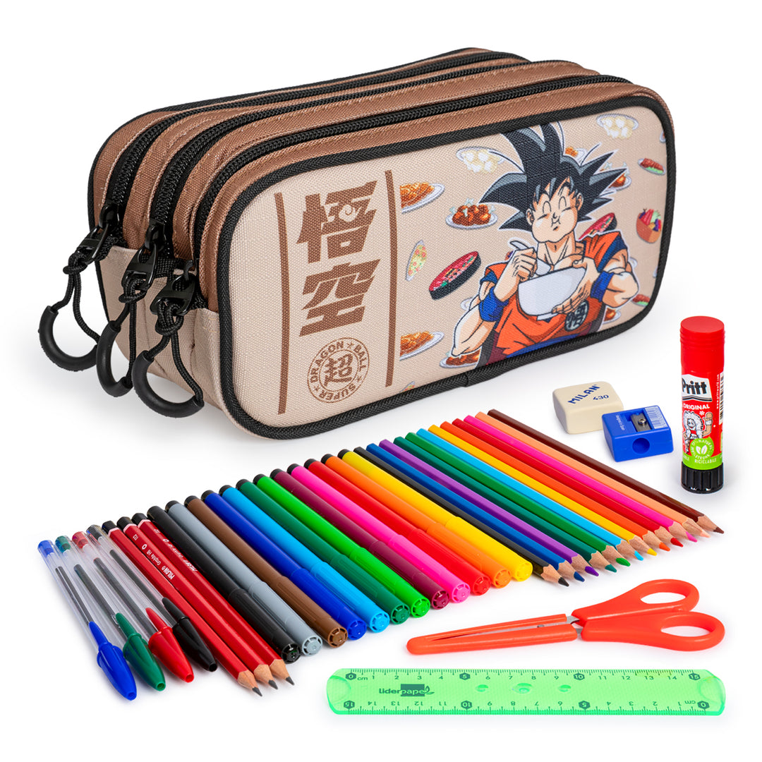 ColePack EcoTrick - Estuche Triple de 3 Cremalleras con Material Escolar. Dragon Ball Foodie