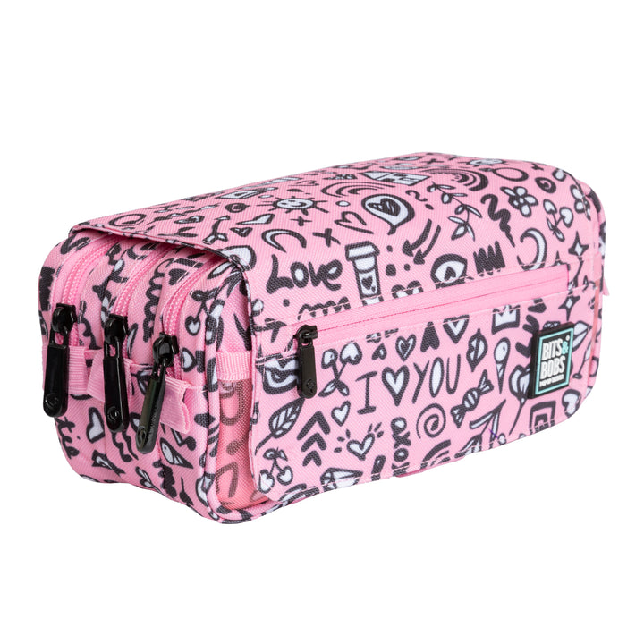 Grafoplás Design - Estuche Portatodo Triple con Solapa para Material Escolar. I Love You