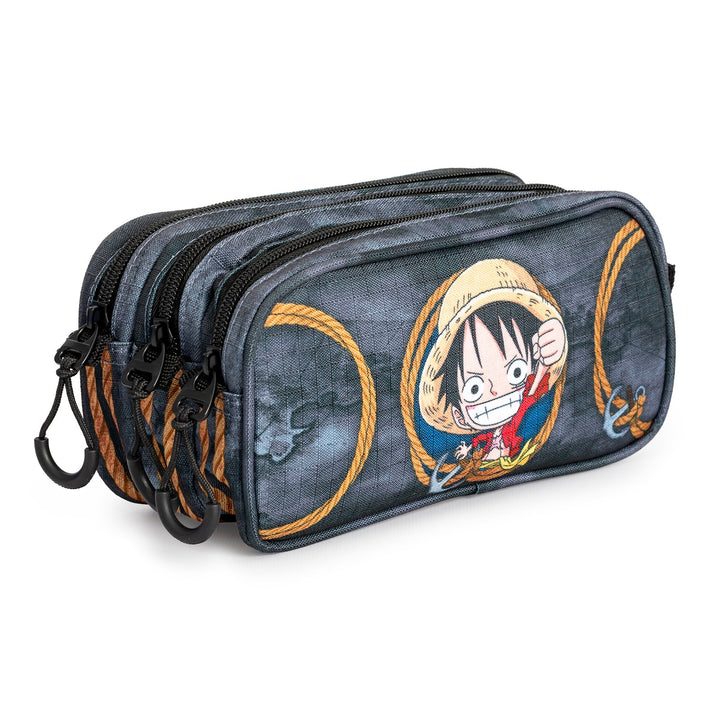 ONE PIECE Ropes - Estuche Escolar Triple Portatodo Tres Cremalleras TRICK FAN Gris