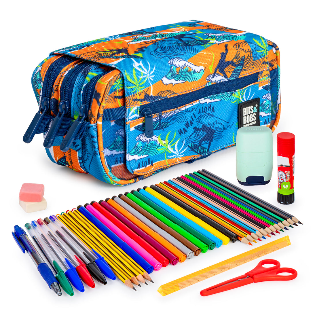 ColePack Design - Estuche Triple de 3 Cremalleras con Material Escolar Incluido. Hawaii