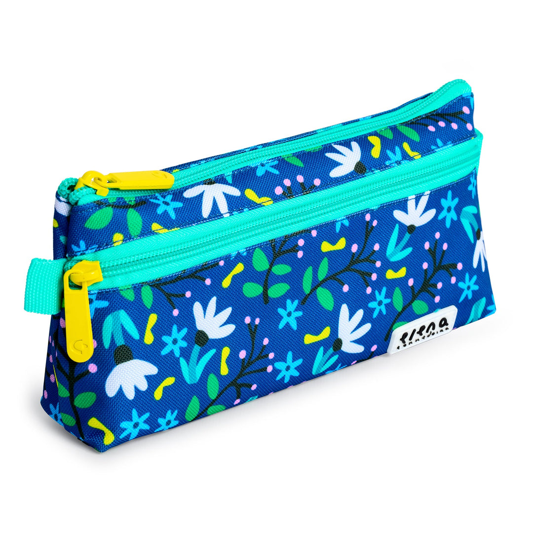 Grafoplás - Estuche Portatodo Plano con 2 Cremalleras de Fácil Apertura. Blue Garden