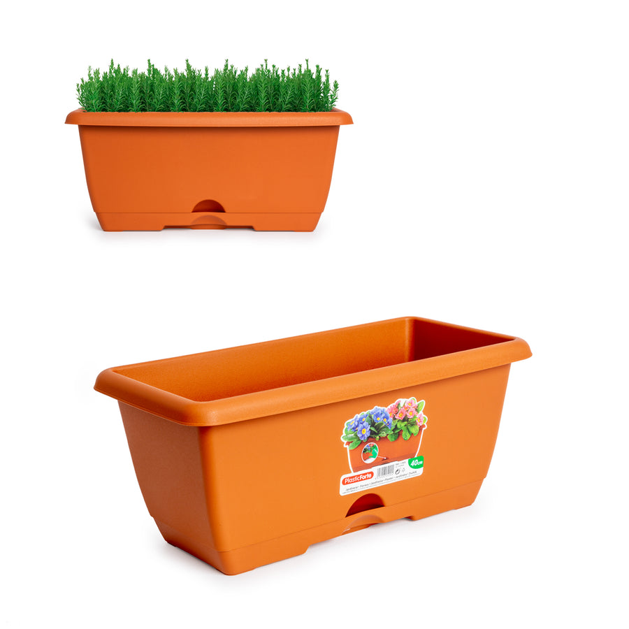 Plastic Forte - Jardinera Rectangular 40 cm con Plato Integrado. Terracota