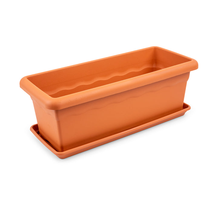 Plastiken TERRA - Jardinera Rectangular 50 cm 14L con Plato Incluido. Terracota