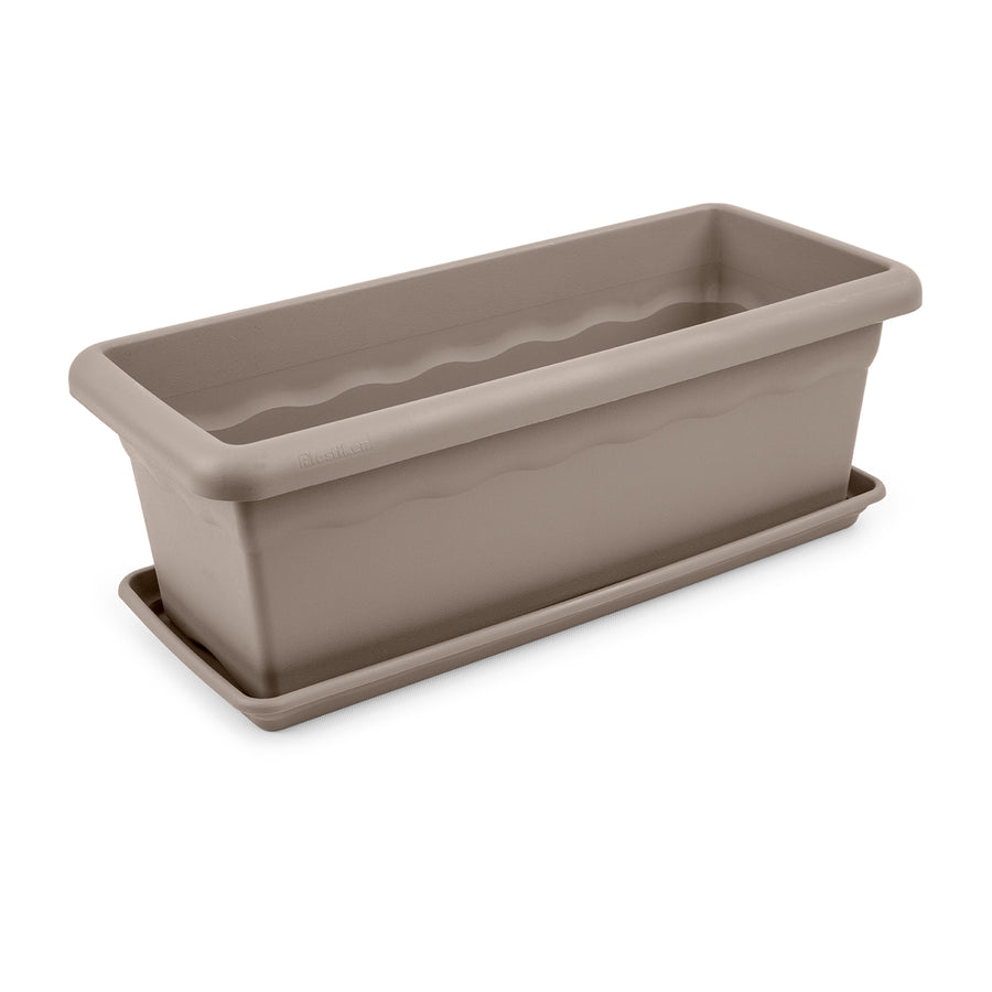 Plastiken TERRA - Jardinera Rectangular 60 cm 22L con Plato Incluido. Taupe