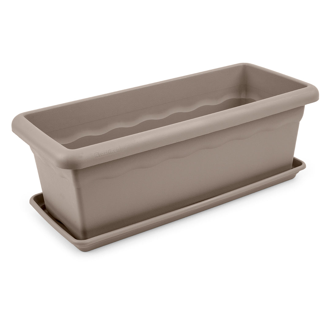 Plastiken TERRA - Jardinera Rectangular 80 cm 31L con Plato Incluido. Taupe