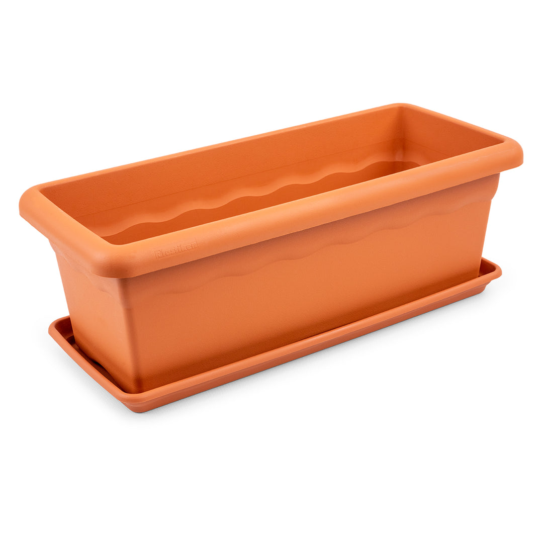 Plastiken TERRA - Jardinera Rectangular 80 cm 31L con Plato Incluido. Terracota