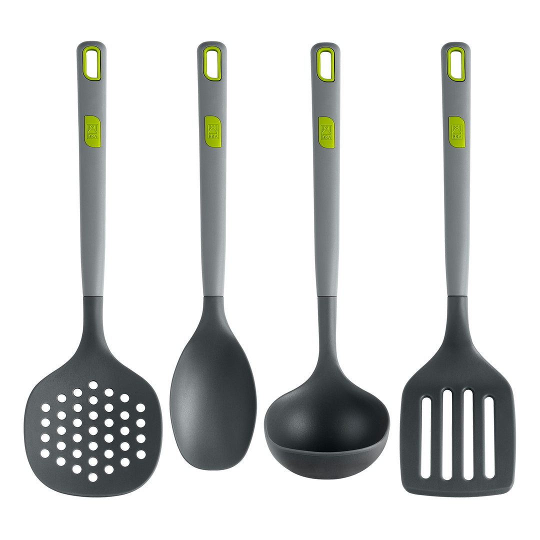 BRA Life - Juego de 4 Utensilios Cocina de Silicona con Mango de Nylon de Materiales Reciclados