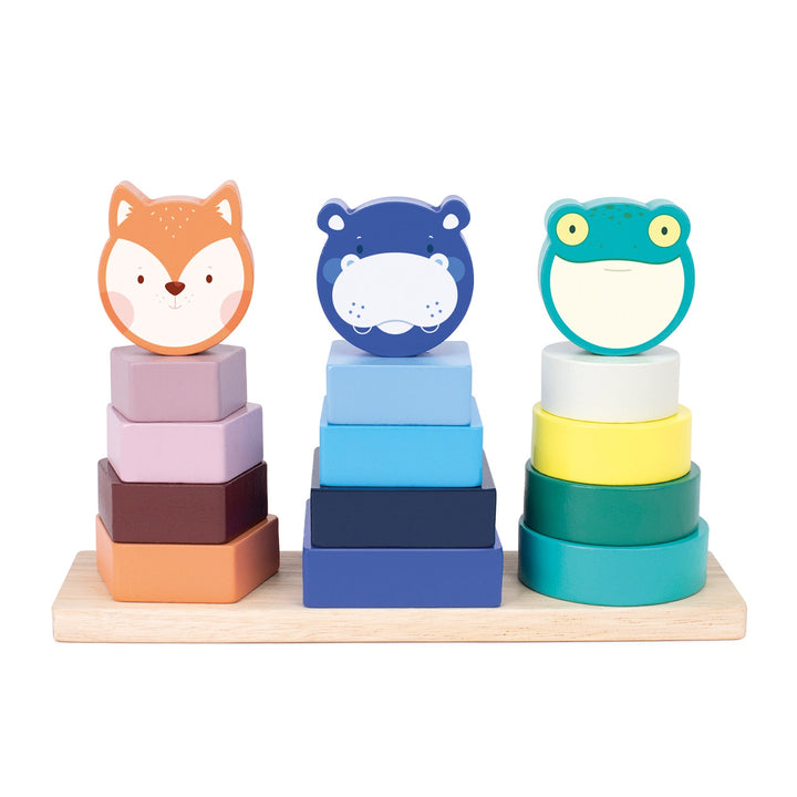 MILAN Animal Towers - Juguete Educativo de Madera Torres Apilables. Edad 12 Meses