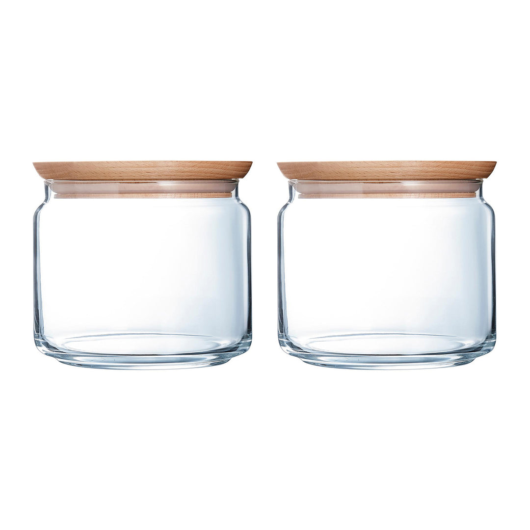 Luminarc Pure Jar - Juego de 2 Botes Redondos de 0.5L en Vidrio con Tapa de Madera