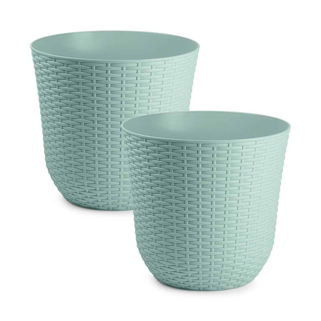 Plastic Forte Rattan - Lote de 2 Macetas Decorativas 33 cm. Uso Interior y Exterior