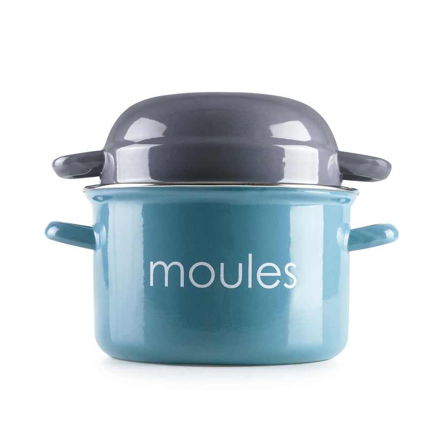 IBILI Moules - Olla de 18 cm para Mejillones en Acero Esmaltado con Tapa Especial. Turquesa